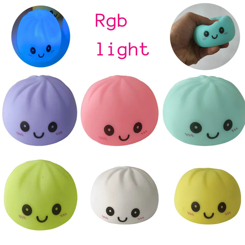 Dumpling Squishy  Simulation Night Light Soft Light-up Bubble Spitting Bun Birthday Gift Colorful Dumping Toy Squishy Gifts