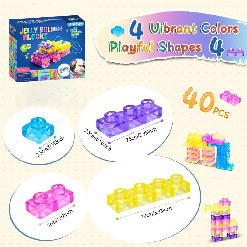 40 Pcs Squeeze Toys Squishy Toys Soft Jelly Building Blocks Sensory Toys for Toddlers Gummy Bloc Squishy Cube Rubber Gift