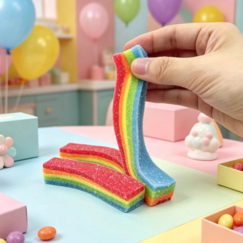 Squishy Rainbow Strip Stress Ball Squeeze Toys Soft Rainbow Sour Candy Stretchable Fidget Toy Stress Relief  Decompression Toy