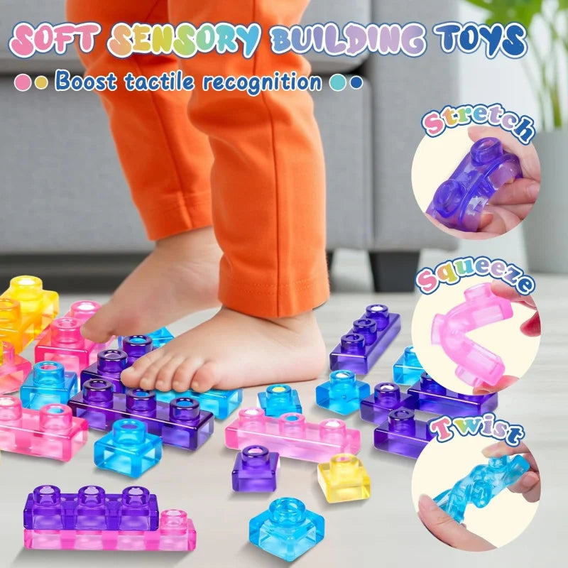 40 Pcs Squeeze Toys Squishy Toys Soft Jelly Building Blocks Sensory Toys for Toddlers Gummy Bloc Squishy Cube Rubber Gift