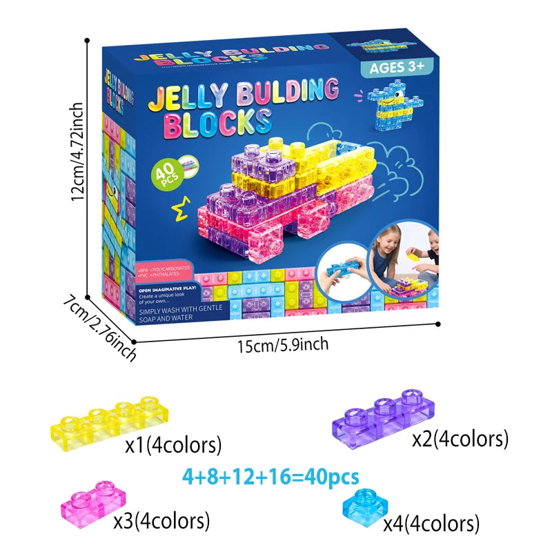 40 Pcs Squeeze Toys Squishy Toys Soft Jelly Building Blocks Sensory Toys for Toddlers Gummy Bloc Squishy Cube Rubber Gift