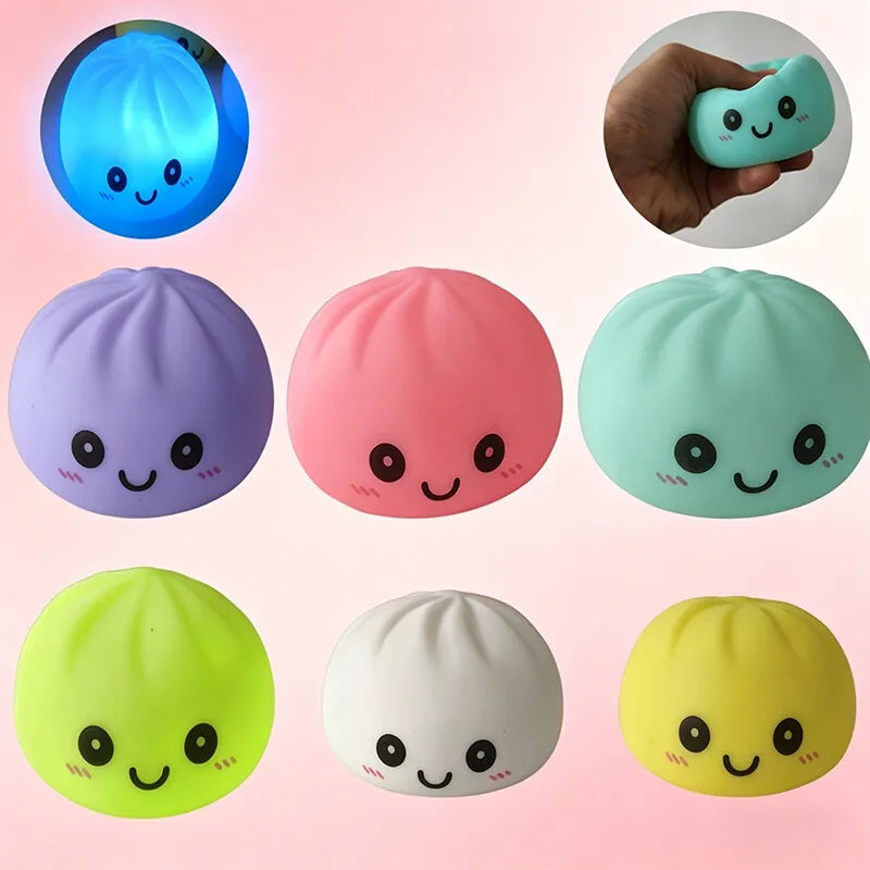 Dumpling Squishy  Simulation Night Light Soft Light-up Bubble Spitting Bun Birthday Gift Colorful Dumping Toy Squishy Gifts