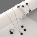 5pcs Lucky Five-petal Flower Women's Jewelry Set, Fashion Flower Bracelet + Necklace + Earrings + Bracelet + Ring, Birthday