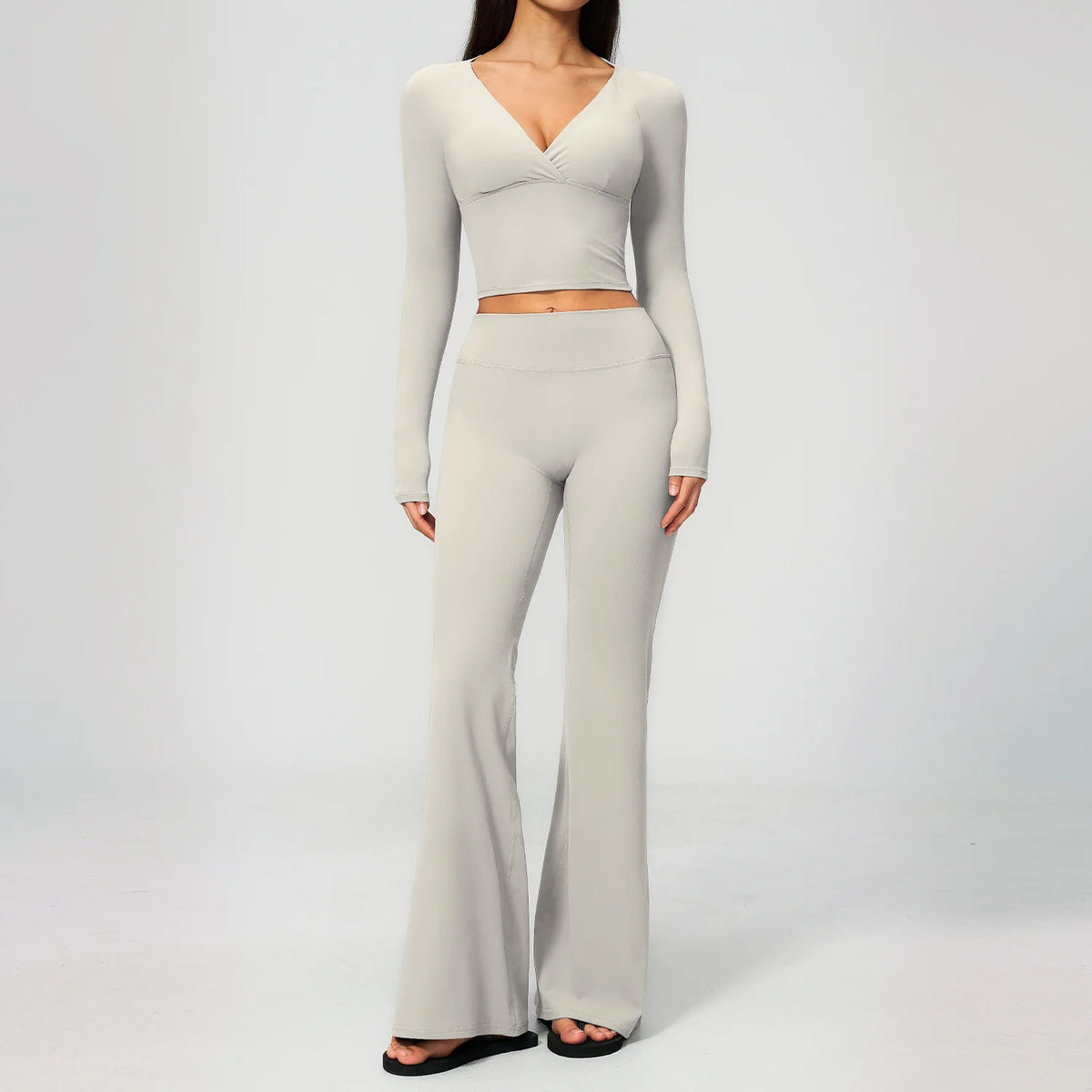 Yoga Set 2PCS Women Outfits Workout Clothes Athletic Wear Gym Legging Fitness Bra Crop Top Long Sleeve Sports Suits Sportswear
