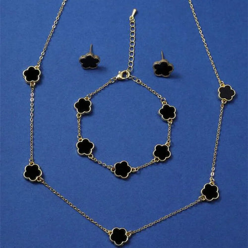 3pcs Lucky Five-petal Flower Five-leaf Clover Bracelet Earrings Necklace Set for woman Stylish Accessories Party Jewelry Set