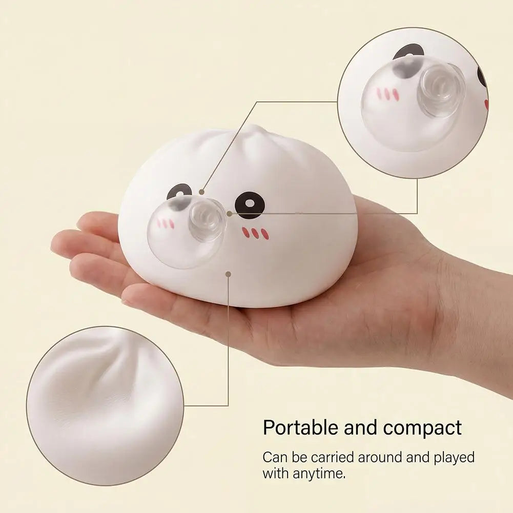Dumpling Squishy Toy, Bubble Blowing Mystery Dumplings Squishy with Steamer Box, Pink Soft Flexible Bao Bun Squishzy for Stress