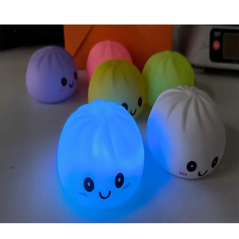 Dumpling Squishy  Simulation Night Light Soft Light-up Bubble Spitting Bun Birthday Gift Colorful Dumping Toy Squishy Gifts