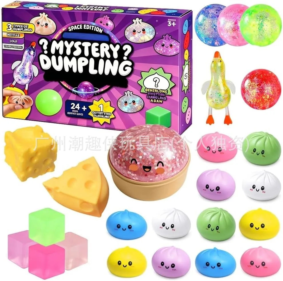 Dumpling Squishy Toy Case 24 Day Countdown Calendar Dumpling Mystery Box Squishy Sensory Anti Stress Squeeze Ball Fun Gift Toy