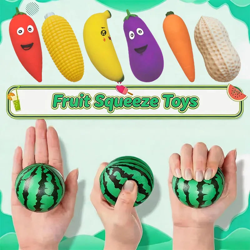 Fruits Squishy Toys Stress Relief Anti-Anxiety Stretchy Slow Rebound Banana Corn Eggplant Carrot Banana Watermelon Squeeze Toys