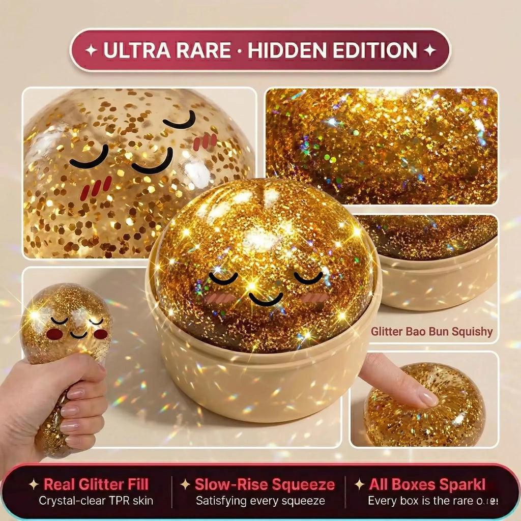 Ultra Rare Gold Glitter Dumpling Squishy | Viral Hidden Edition Slow Rise Soft Stress Relief Squishy