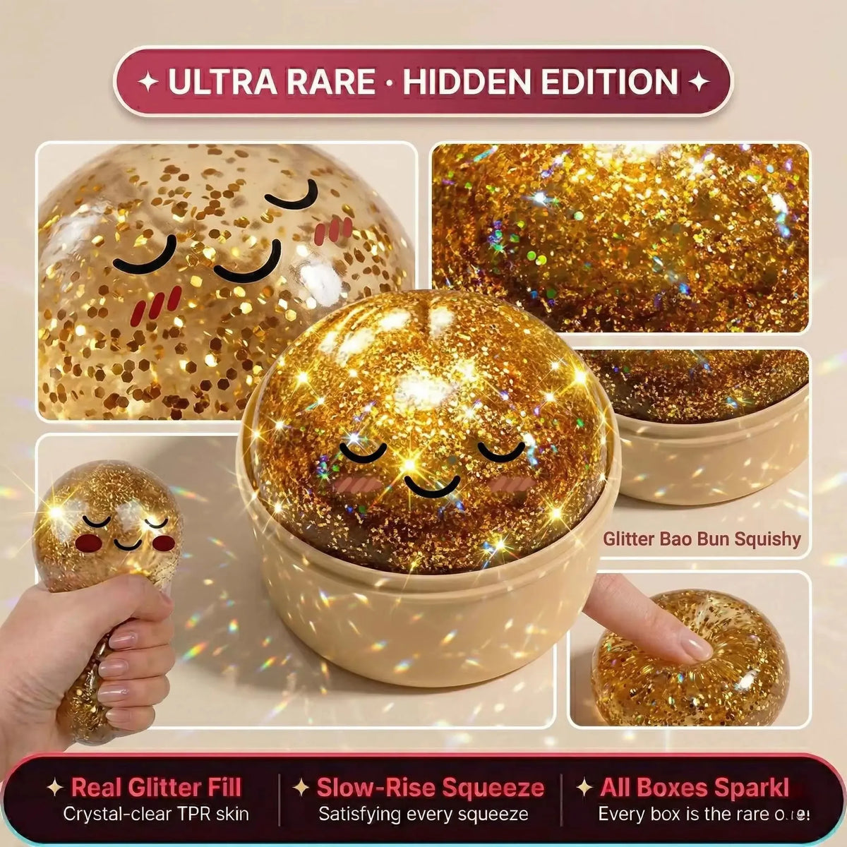 Ultra Rare Gold Glitter Dumpling Squishy | Viral Hidden Edition Slow Rise Soft Stress Relief Squishy