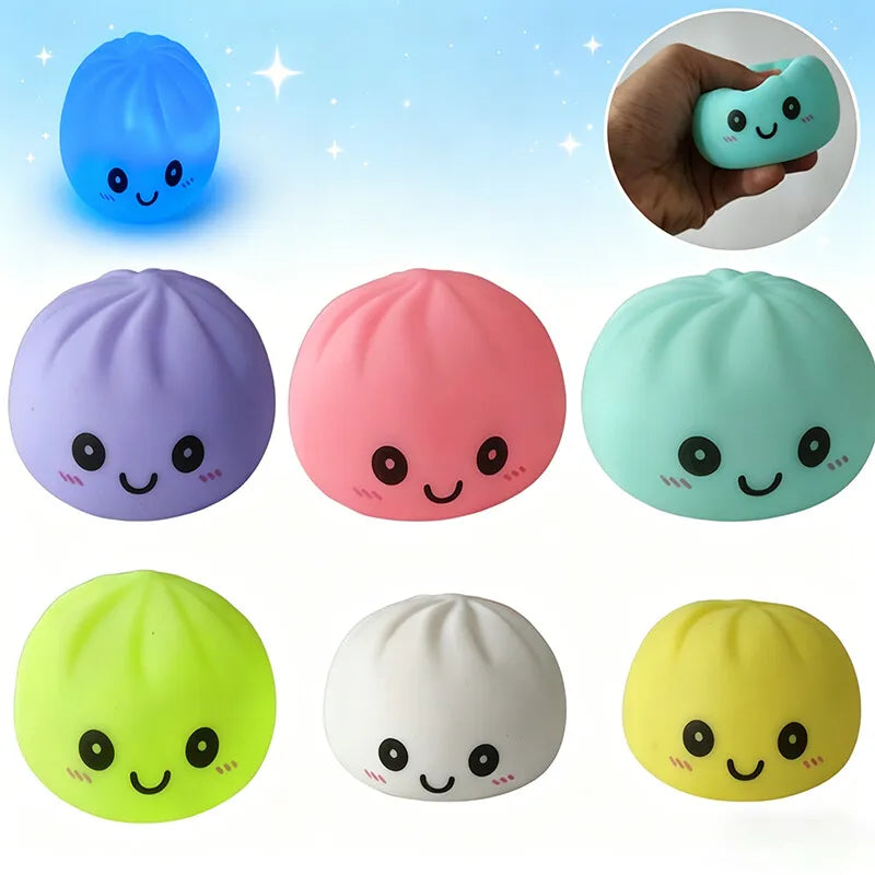 Dumpling Squishy  Simulation Night Light Soft Light-up Bubble Spitting Bun Birthday Gift Colorful Dumping Toy Squishy Gifts