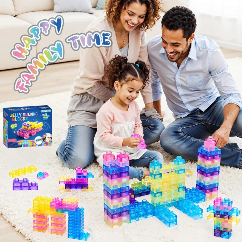 40 Pcs Squeeze Toys Squishy Toys Soft Jelly Building Blocks Sensory Toys for Toddlers Gummy Bloc Squishy Cube Rubber Gift