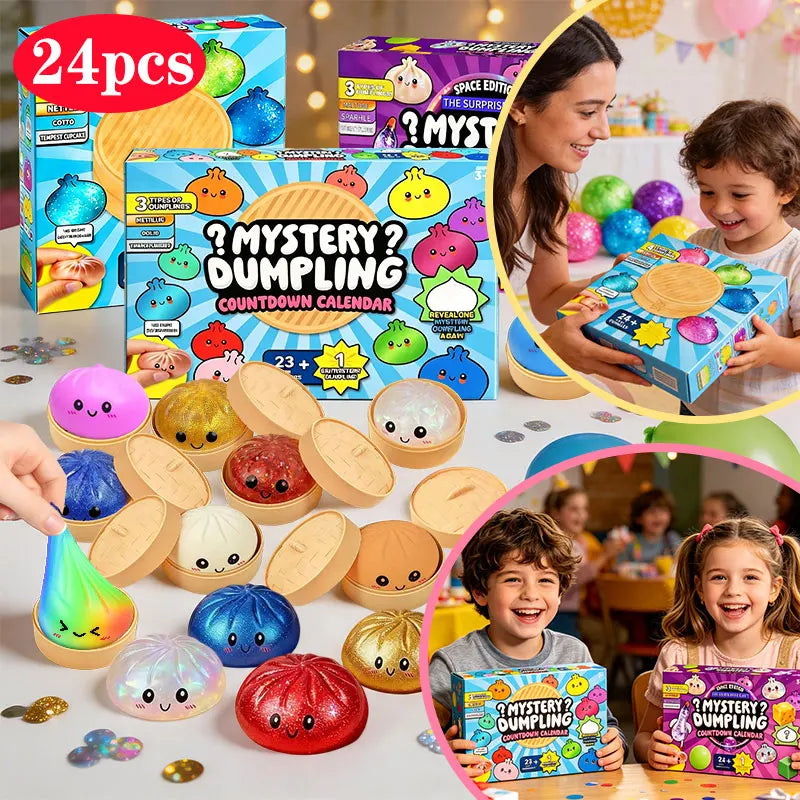 Dumpling Squishy Toy Case 24 Day Countdown Calendar Dumpling Mystery Box Squishy Sensory Anti Stress Squeeze Ball Fun Gift Toy