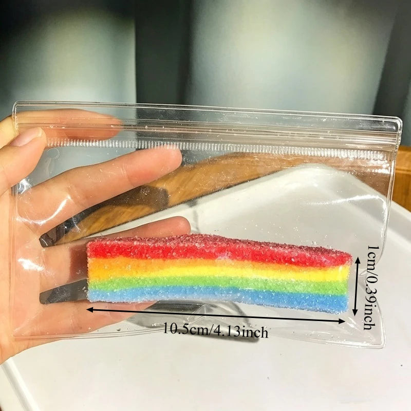 Squishy Rainbow Strip Stress Ball Squeeze Toys Soft Rainbow Sour Candy Stretchable Fidget Toy Stress Relief  Decompression Toy