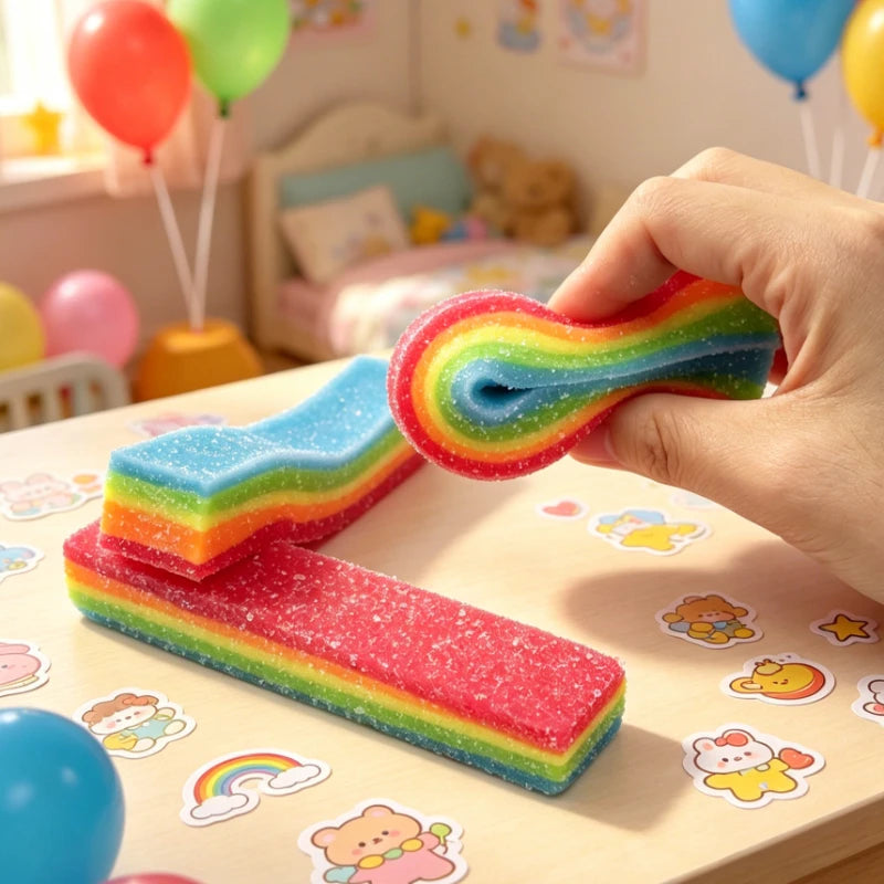 Squishy Rainbow Strip Stress Ball Squeeze Toys Soft Rainbow Sour Candy Stretchable Fidget Toy Stress Relief  Decompression Toy